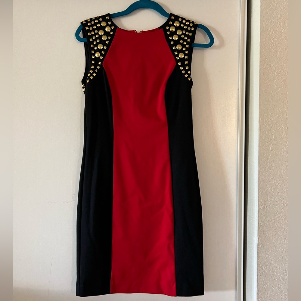MICHAEL Michael Kors Red and Black Studded Sheath Dress